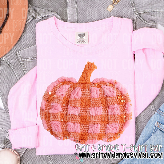 Pink & Orange Plaid Pumpkin Shag