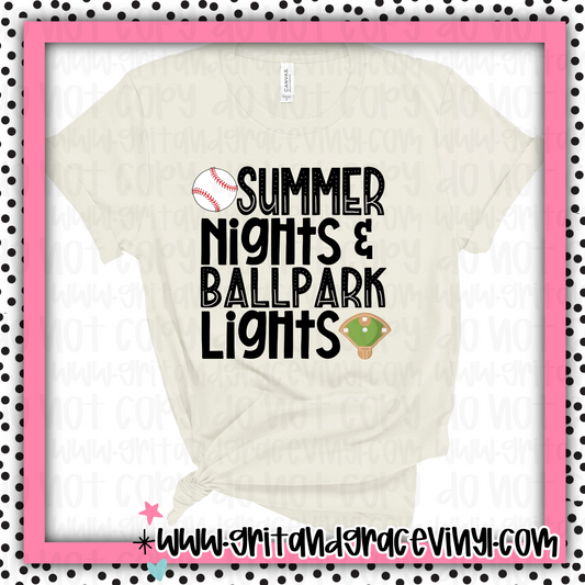 Summer Nights & Ball Park Lights Black Baseball