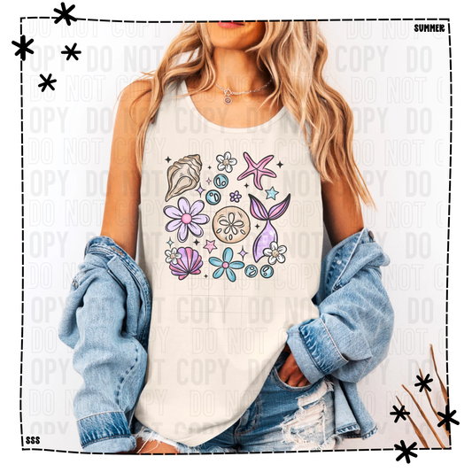 Mermaid Tail, Shells, Flowers
