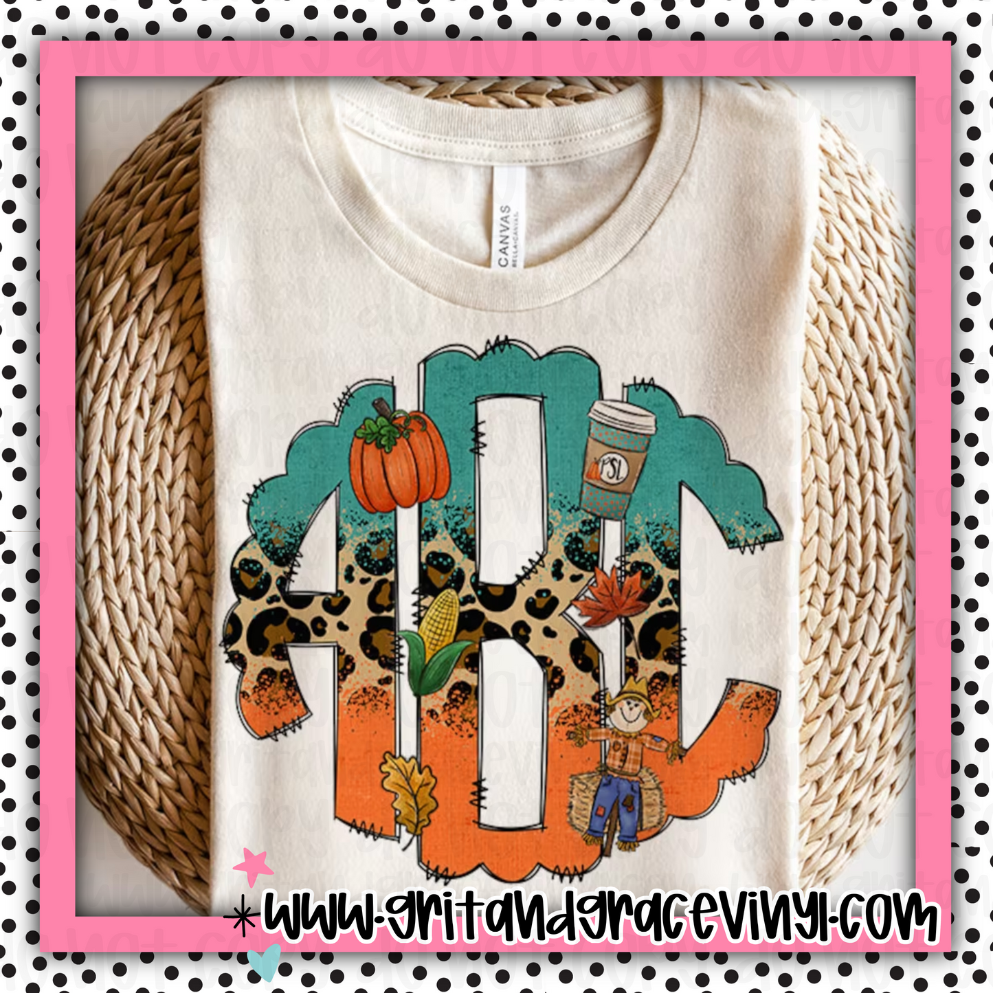 Teal Leopard Orange Fall Monogram